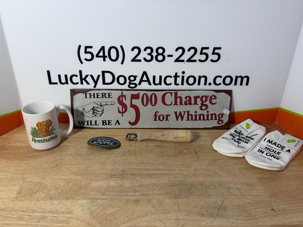Remington Mug, Ford Belt Buckle, Metal Sign, and More