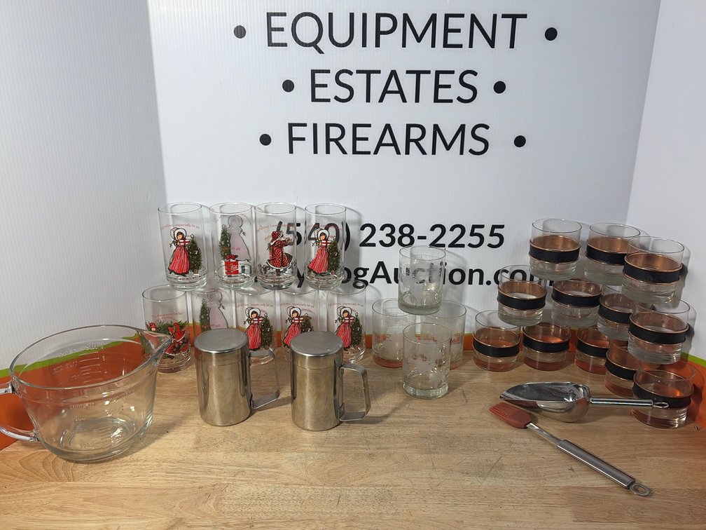 Glass Batter Bowl, Tumblers, and Kitchen Utensils