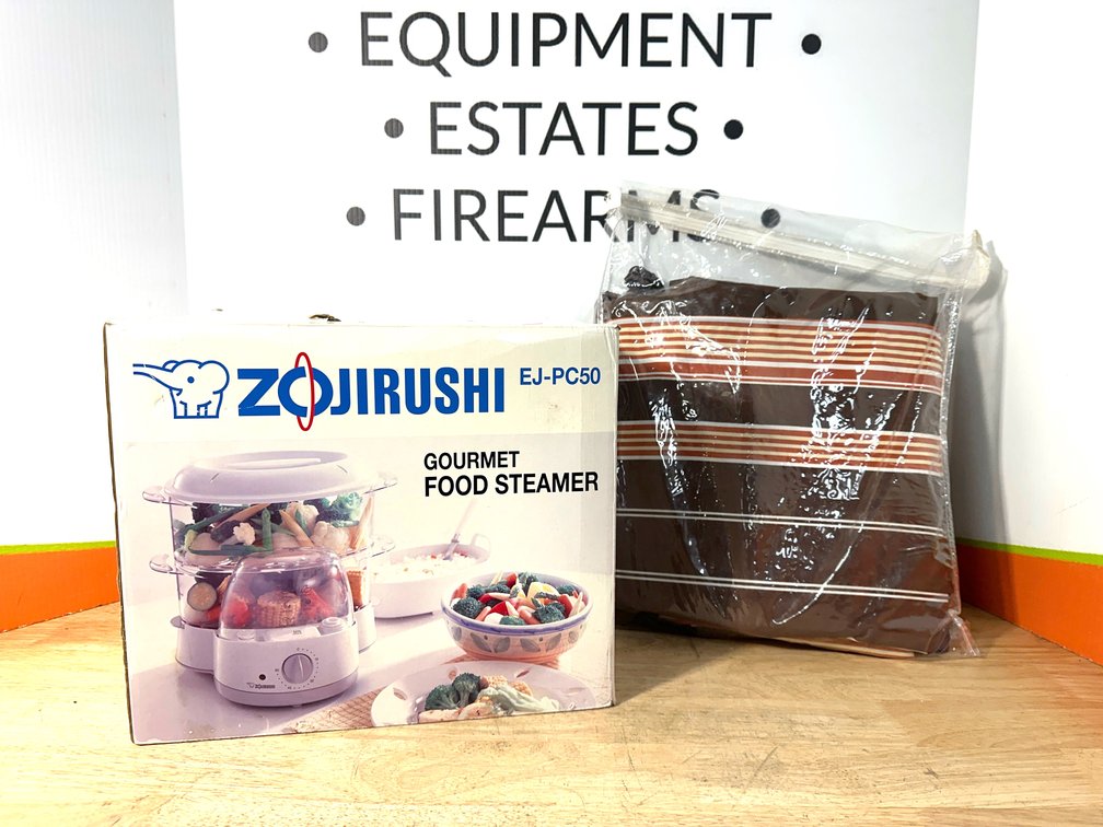 Gourmet Food Steamer and Striped Fabric Textile