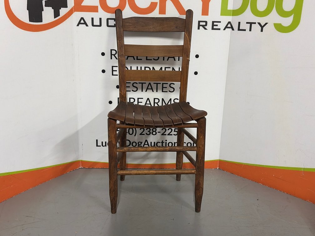 Dark-Stained Wood Ladder-Back Chair with Slatted Seat-17”W x 14”D x 17”T