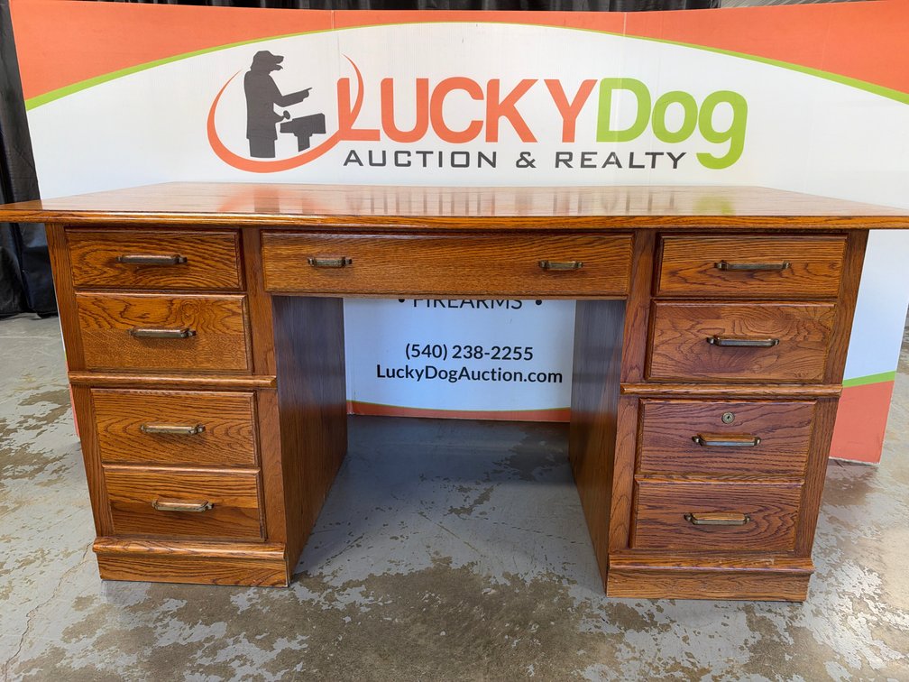 Oak Double-Pedestal Desk - 65x31x30