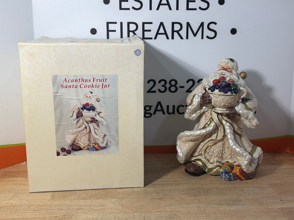 Acanthus Fruit Ceramic Santa Cookie Jar with Box