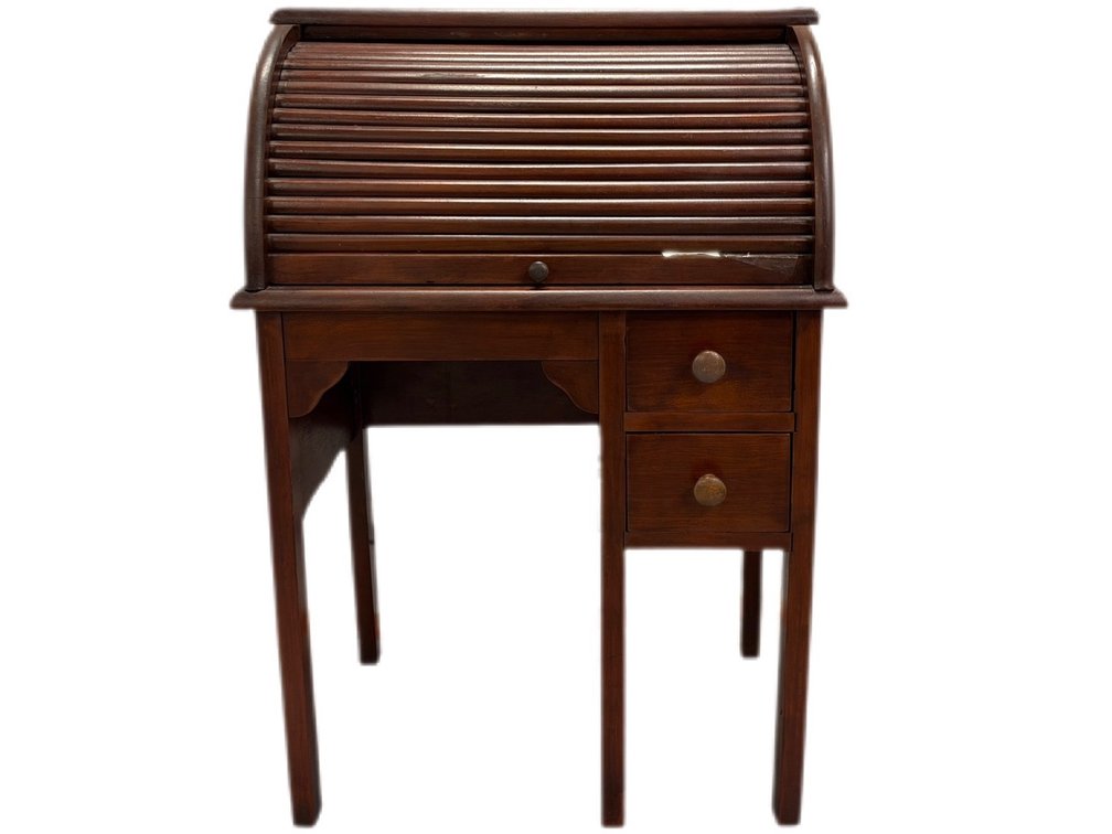 Children’s Wooden Roll-Top Desk with Two Right-Hand Drawers - 33” H x 13” D x 22” L