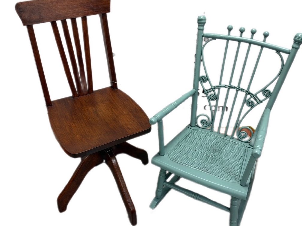 Child-Sized Wooden Swivel Chair and Rocking Chair