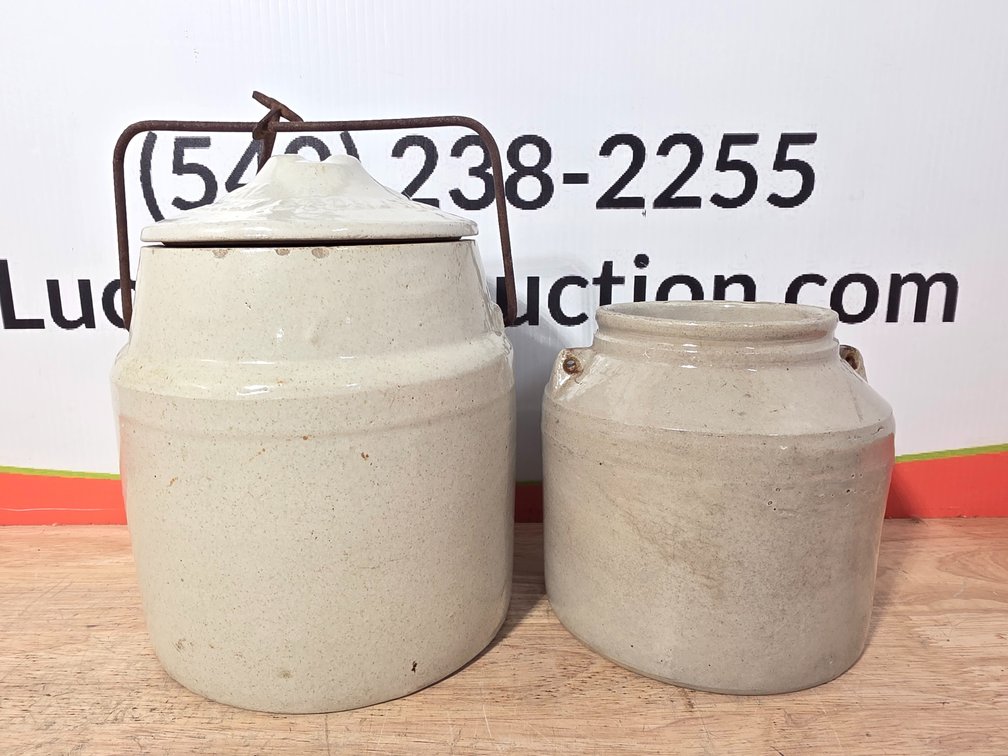 Glazed Stoneware Crocks with Lid and Bail Handle