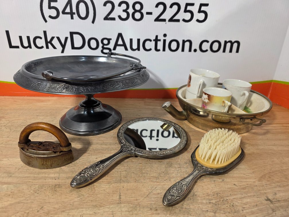 Vanity/Mirror & Brush Set, Warming Dish, Miniature Sad Iron, and More