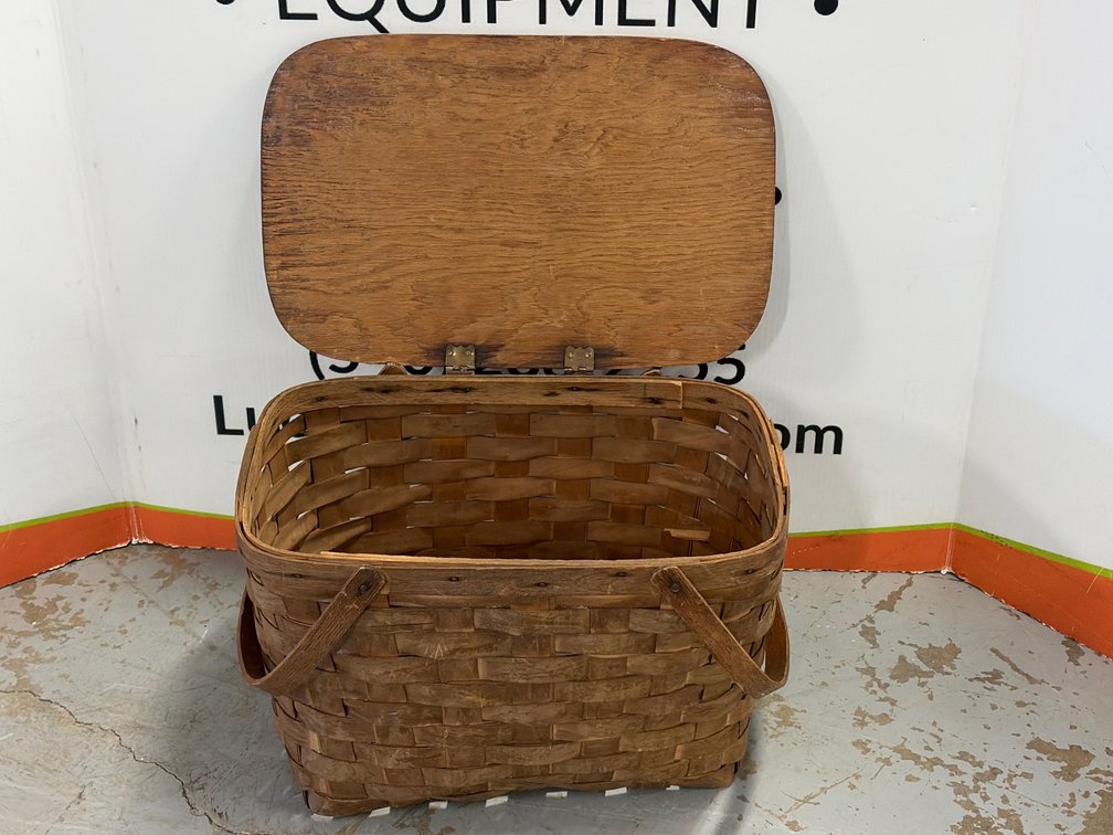 Woven Wood Splint Picnic Basket with Hinged Lid
