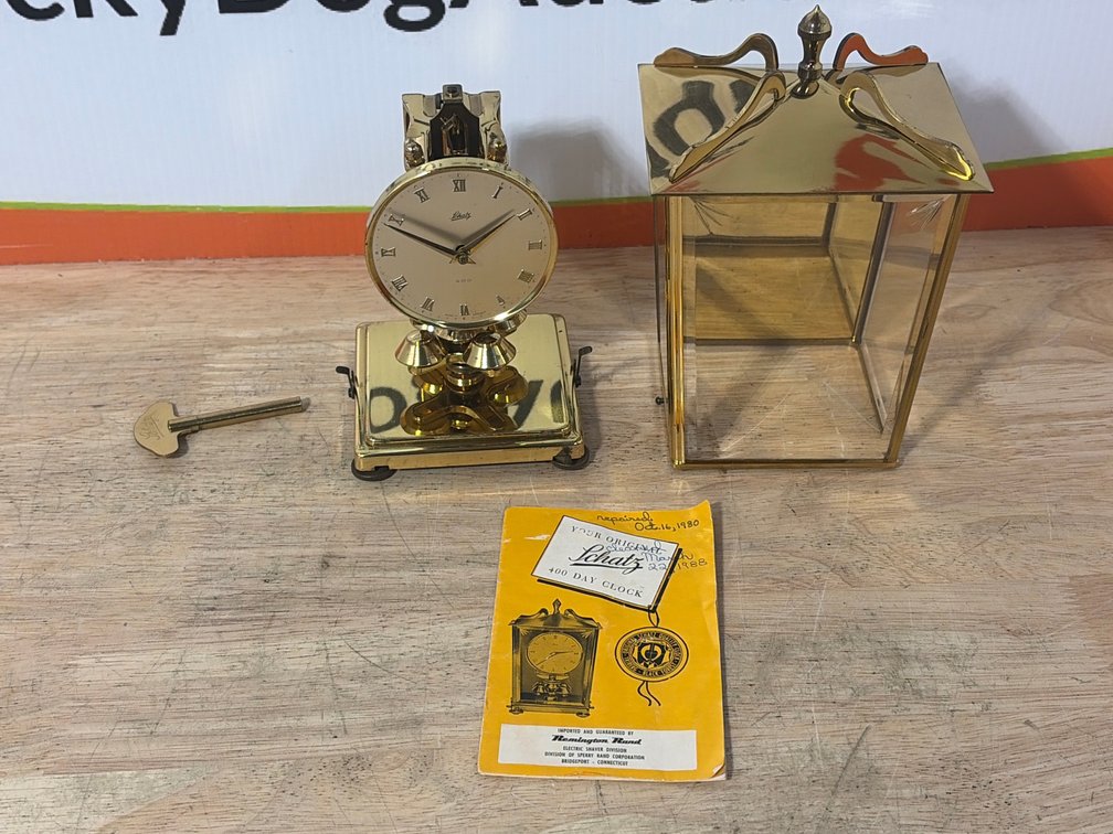 Schatz 400 Brass Anniversary Clock with Glass Cover, Key & Instructions
