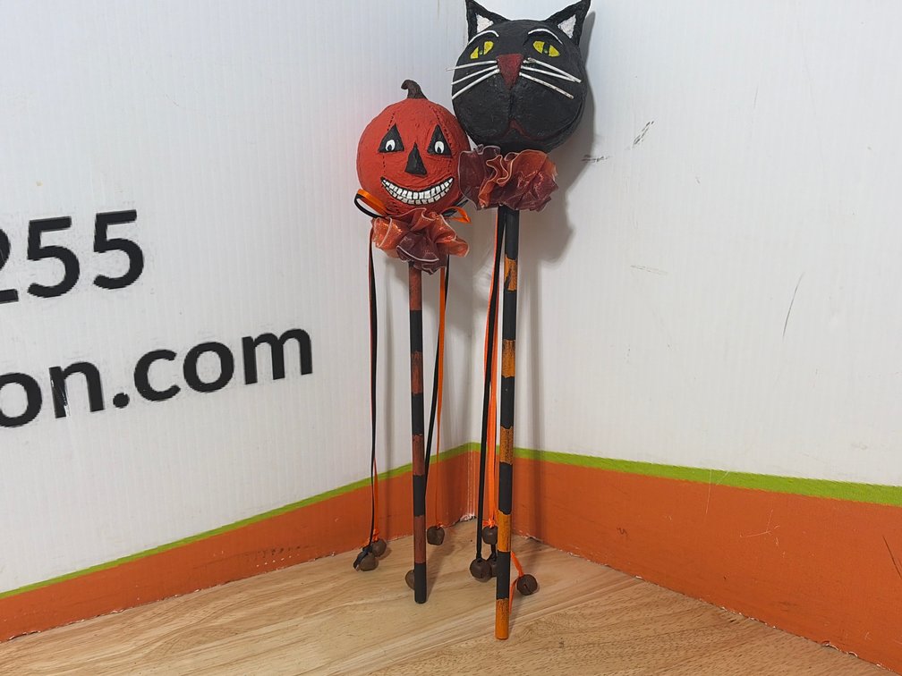 Vintage Artisan Handmade Paper Mache Parade Sticks (2)