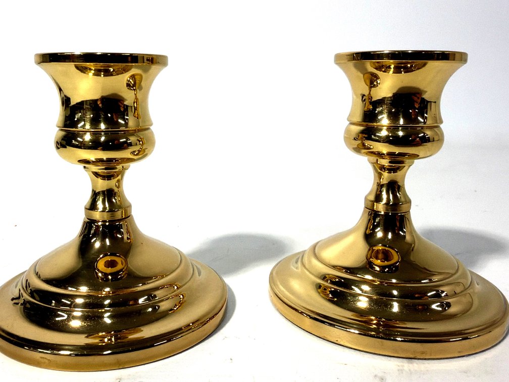 Polished Brass Baluster Candlesticks