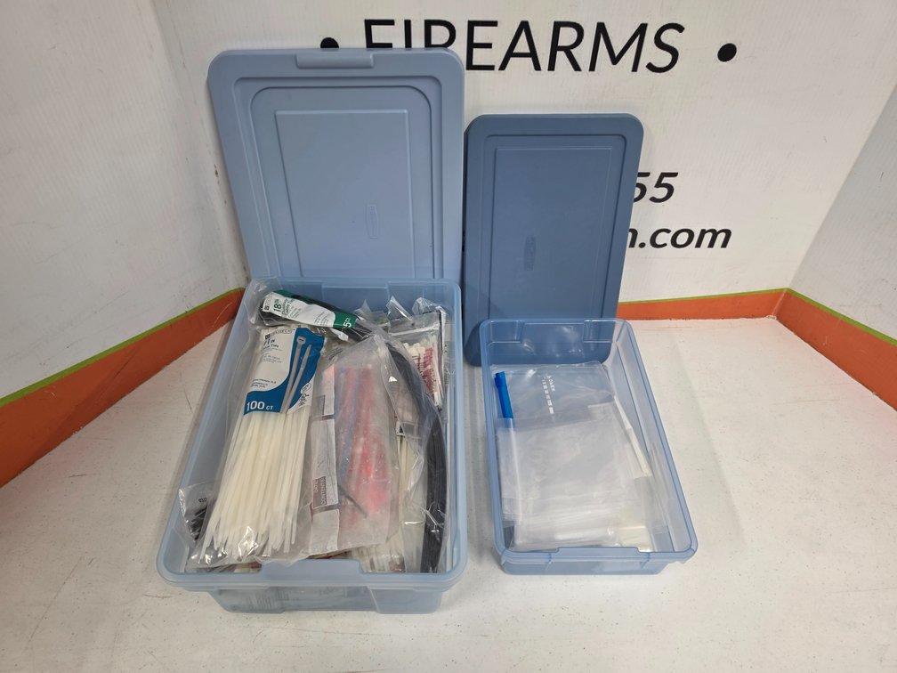 Plastic Storage Tote w/ Assorted Cable Ties - Small Plastic Storage Tote w/ Assorted Storage Bags