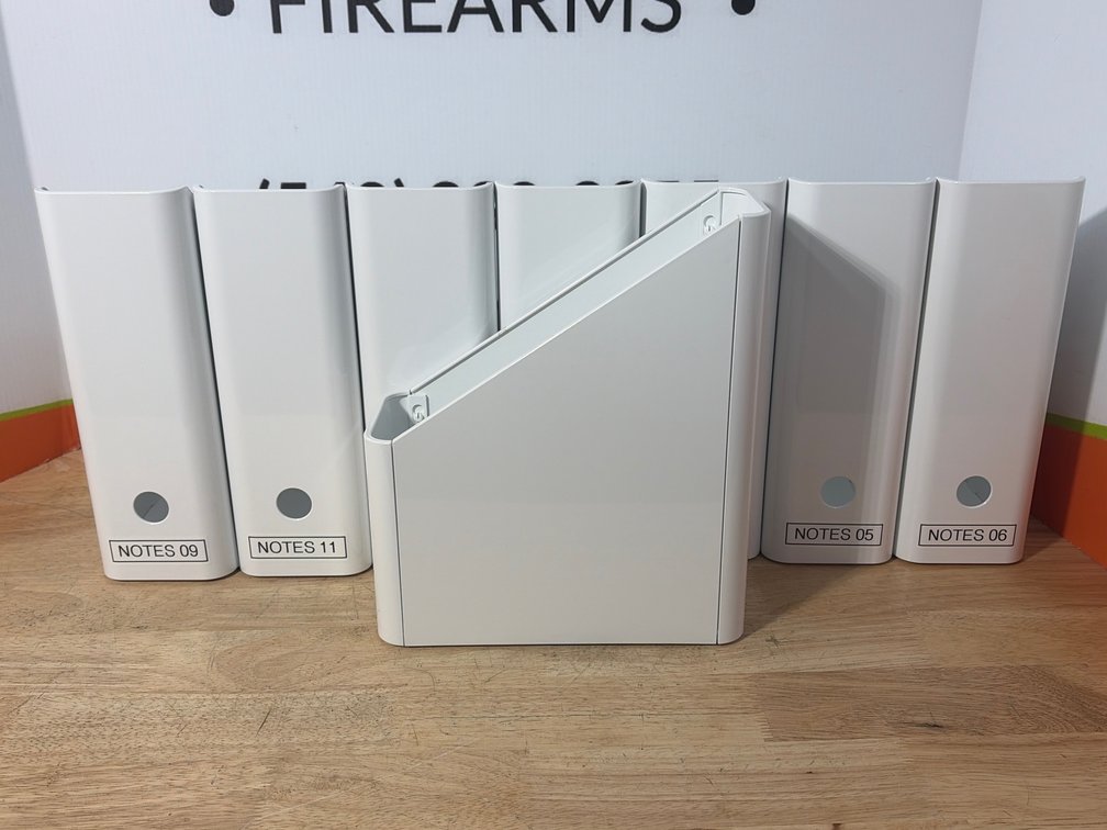 Set of Eight White Magazine File Holders