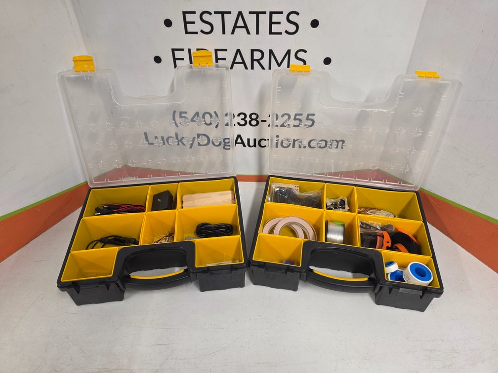 (2) Plastic Storage Organizers w/ Various Hardware and Supplies