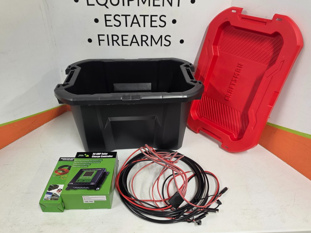 Solar Panel Supplies - 30 Amp Solar Charge Coltroller - 2000 Watt Power Inverter - Various Cables and Wires - Craftsman Storage Tote Included