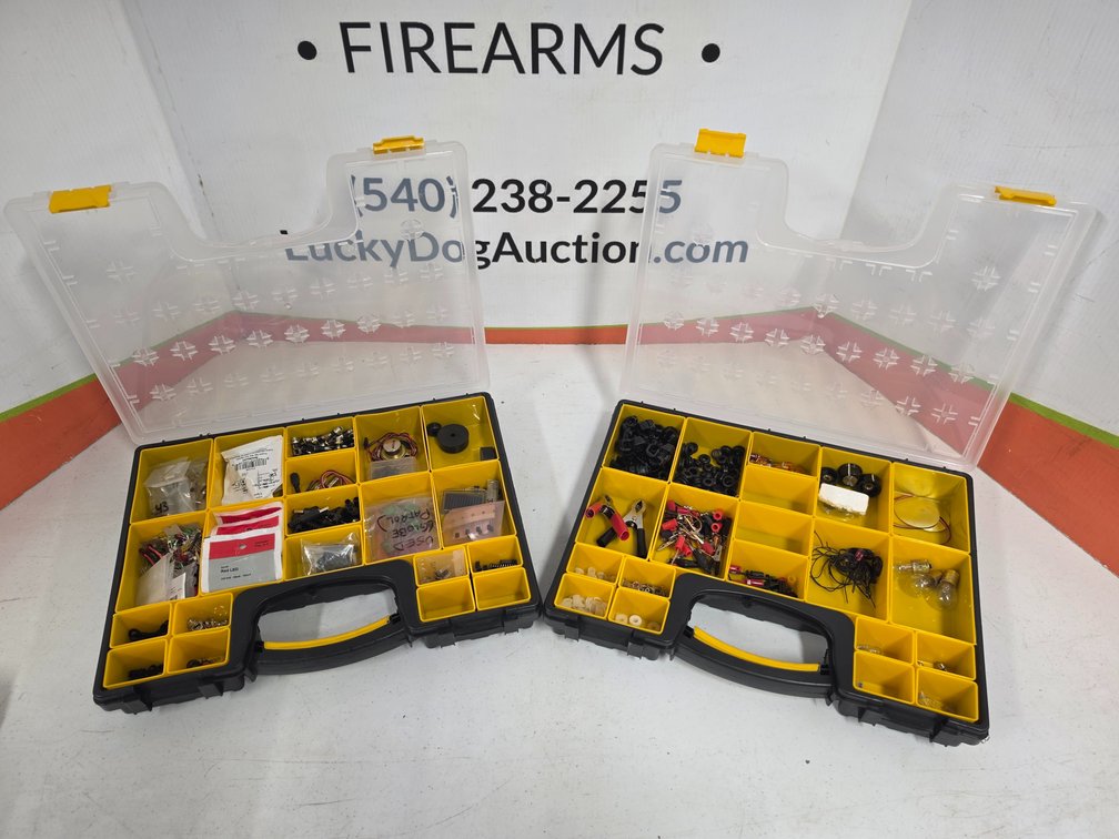 (2) Plastic Sotrage Organizers w/ Assorted Electronics Hardware and More