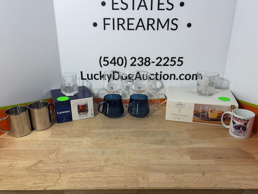 Glass Tumblers, Starbucks Mugs, and Stainless Steel Mugs