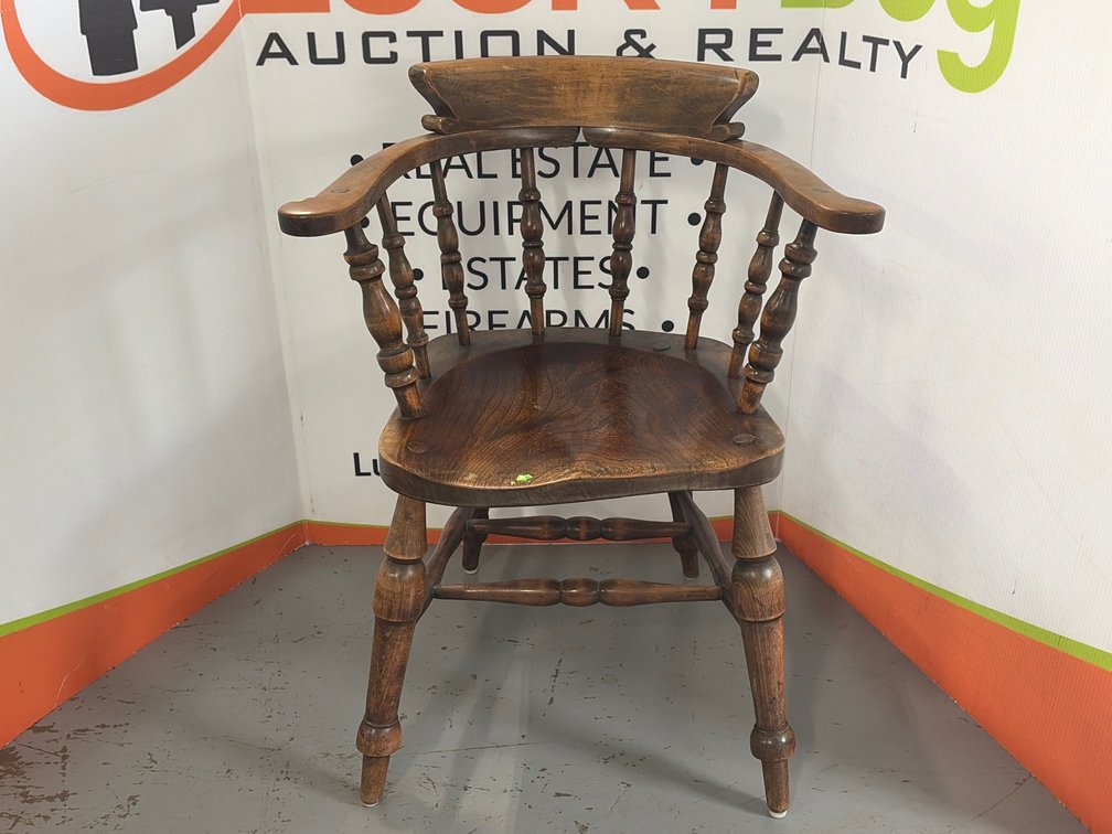 Dark-Stained Solid Wood Captain's Armchair
