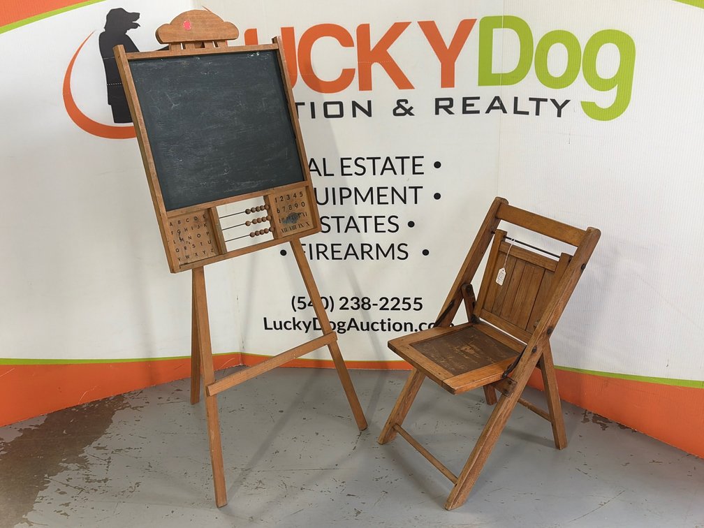 Child's Wooden Chalkboard Easel and Folding Chair