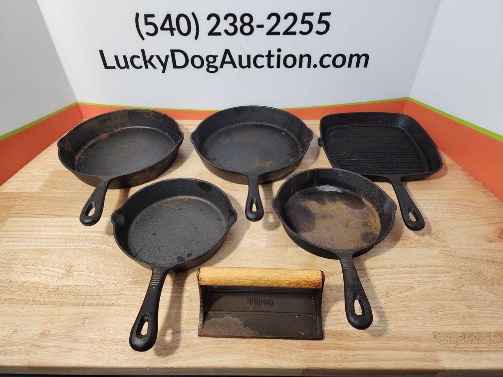 Cast Iron Skillets Measure 8" (2) and 10" (2) - Cast Iron Frying Pan - Norpro Bacon Press