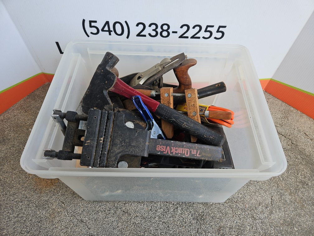 Tote W/Tools Hatchet - Vise - Extension Cord and More 