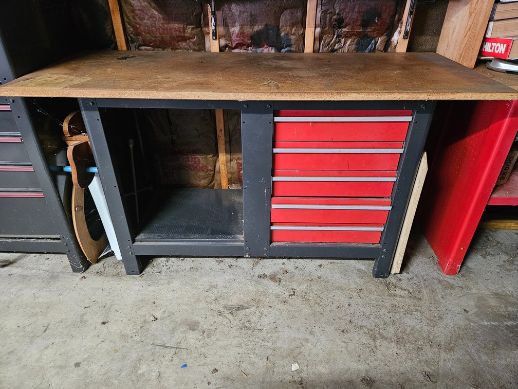 Metal 5 Drawer Work Bench W/Wooden Top - Measures 33.5" Tall × 60" Wide × 24" Deep W/Contents 
