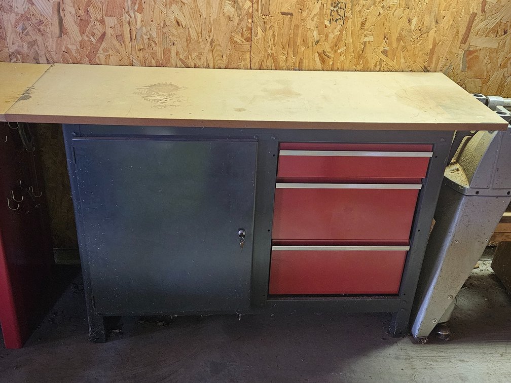 Metal/Wood 3 Drawer Work Bench - Measures 33.5" Tall × 54" Wide × 20" Deep W/Keys 