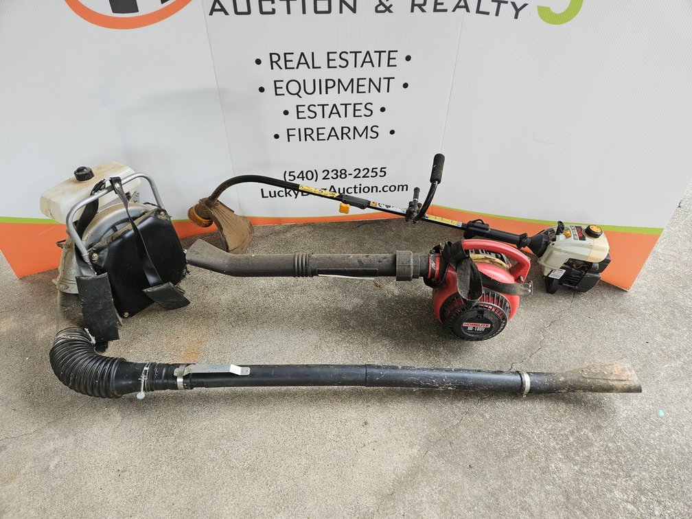 Sear Craftsman Backpack Leaf Blower - Homelite HB-180V Hand Held Gas Leaf Blower and Ryobi Curved Shaft Weedeater (Running Condition Unknown)