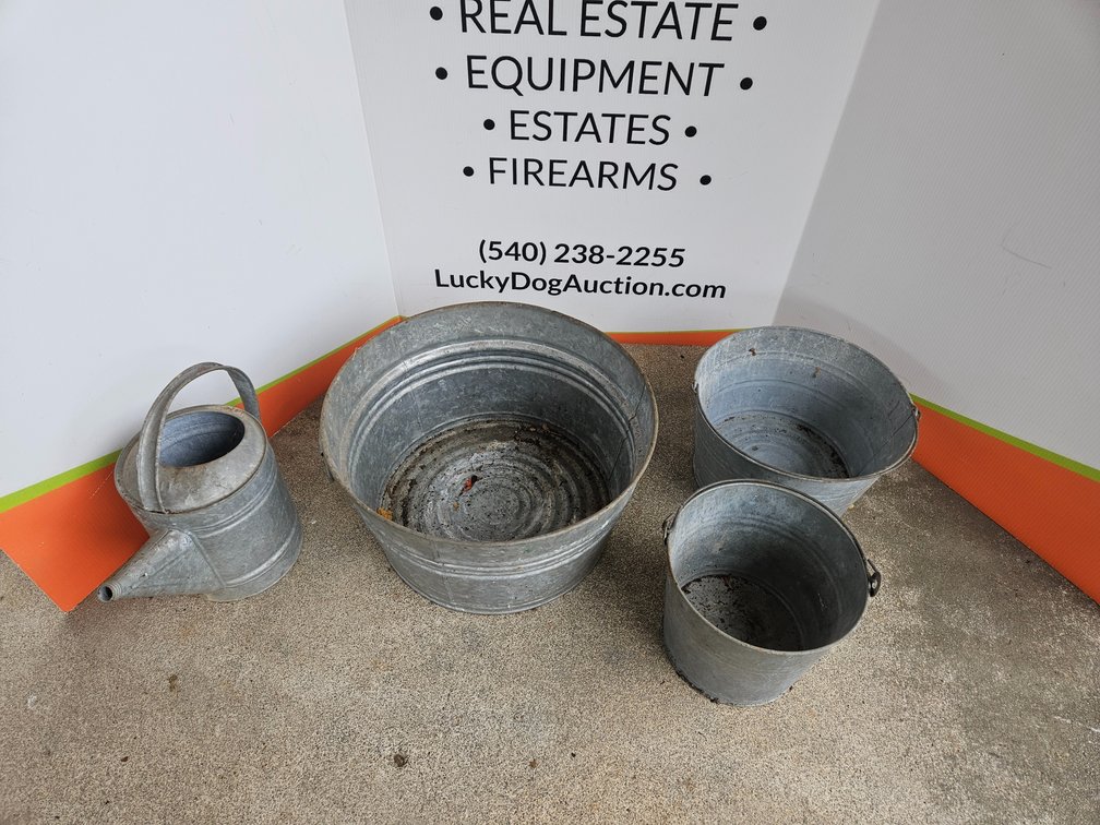 Tin Tubs and Water Can (4 Pieces Included)