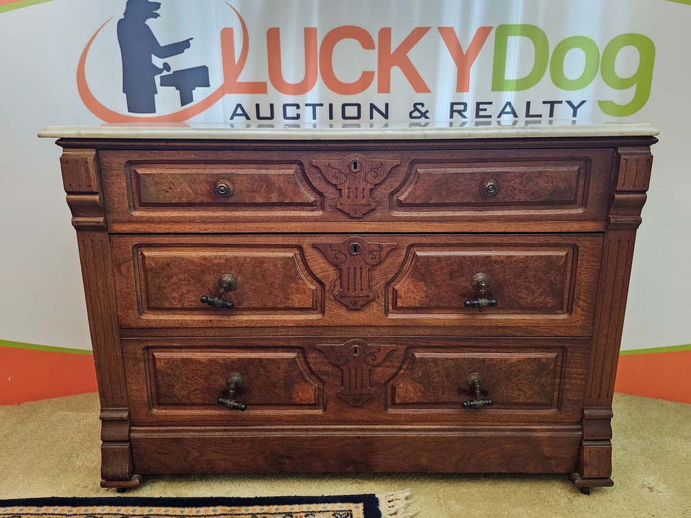 Circa 1880's Marble Top 3-Drawer Dresser - Measures 32" x 46" Wide x 18" Deep