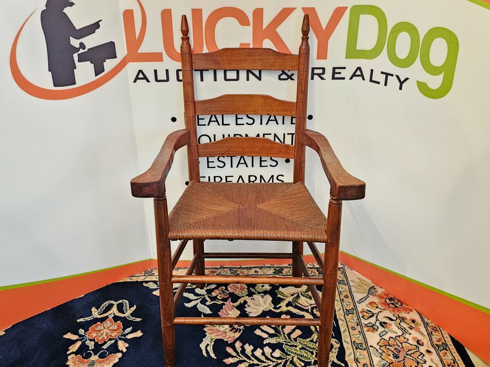 Early 20th Century American Style Cherry Ladderback Rush Dining Chair - Measures 40" Tall