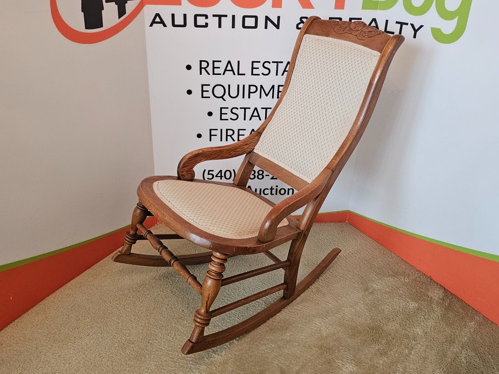 Victorian Walnut Mid Century Rocking Chair - Measures 34" Tall x 20" Wide x 30" Deep