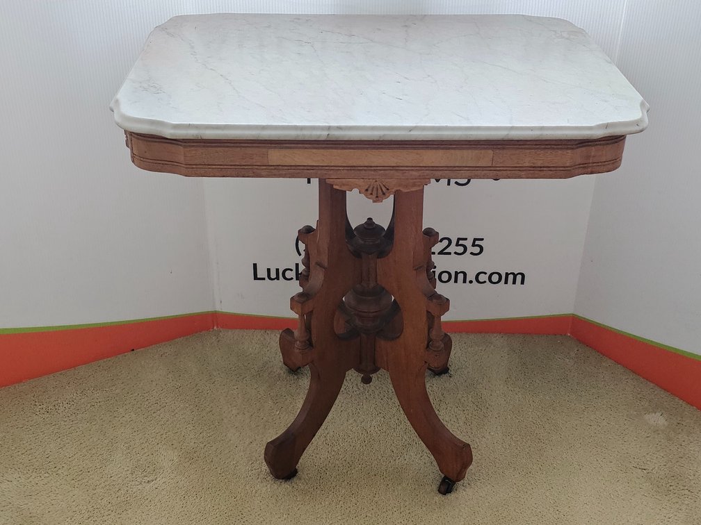 Antique Eastlake Marble-Top Parlor Table - Measures 30" Tall x 30.5" Wide x 22" Deep