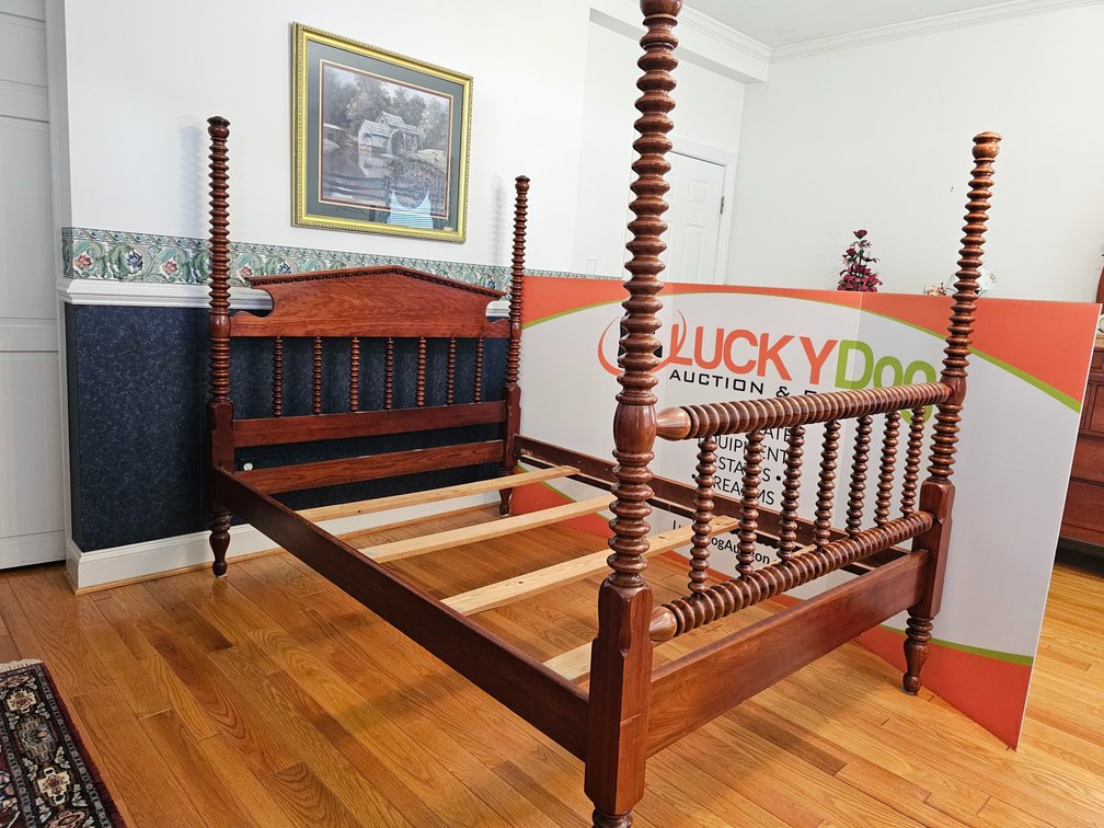American Classic Bobbin Turned Fruitwood Spindle Bed - Measures 66" Tall x 56" Wide x 81" Long