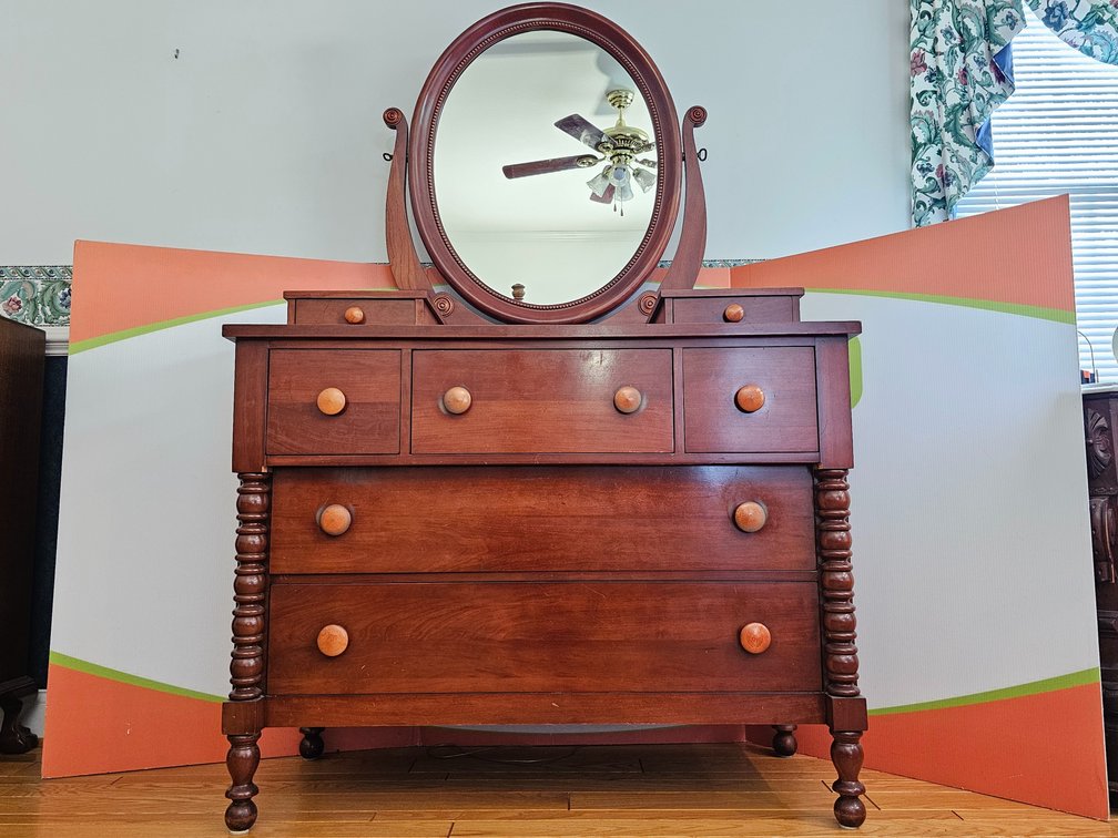 Cherry Empire Dresser w/ Mirror by Davis Cabinet Co - Measures 76" Tall x 48" Wide x 22" Deep