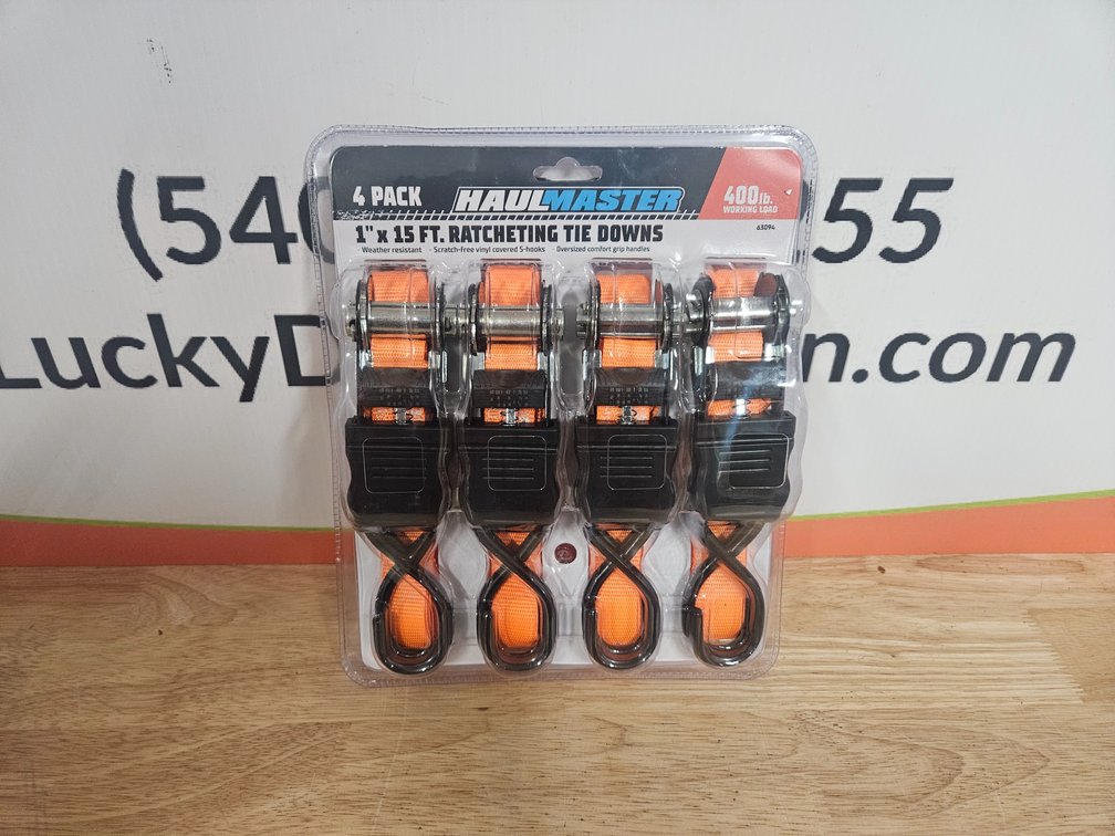 Hualmaster 1"×15' Ratcheting Tie Downs 4 Pack (New)