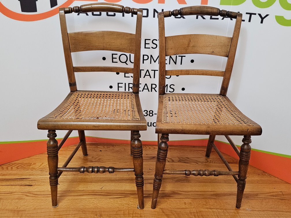 (2) Walnut and Cane Seat Side Chairs - 2 Included - Measures 34.5" Tall 