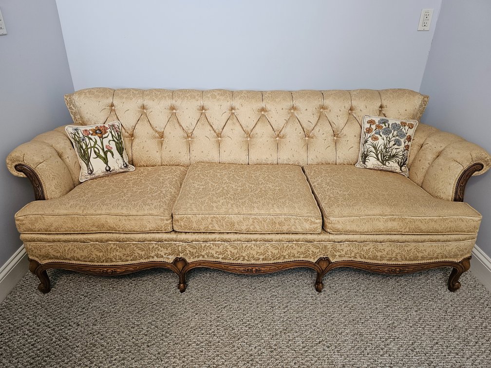 Vintage French Provincial Sofa - Measures 29" Tall x 78" Wide x 35" Deep