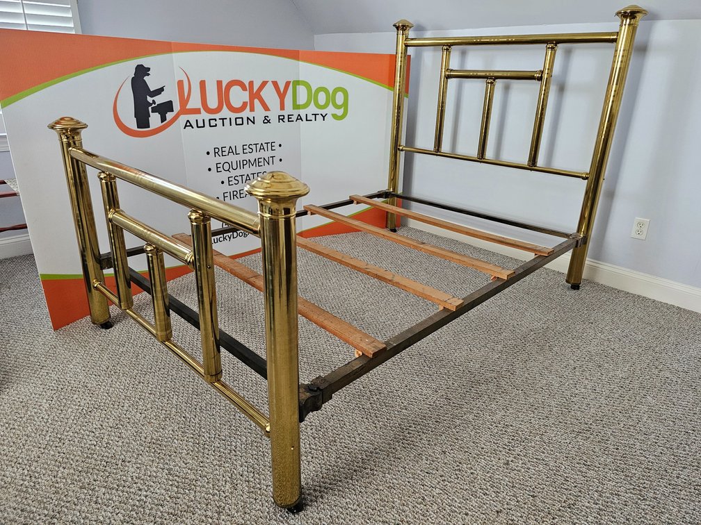 19th Century Full-Size Brass Tubular Bed w/ Spindle Head & Footboard - - Measures 56" Tall x 81" Long x 55" Wide