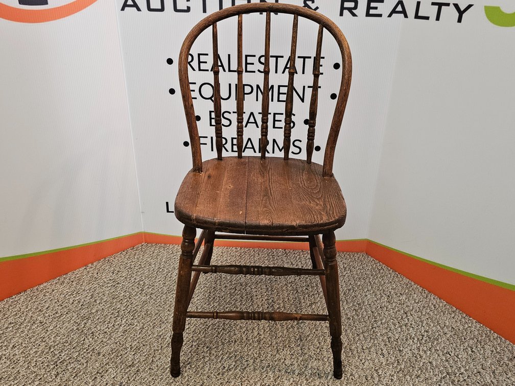 Antique Oak Spindle Back Farmhouse Chair - Measures 33" Tall 