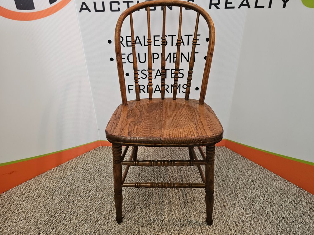 Antique Oak Spindle Back Farmhouse Chair - Measures 33" Tall 
