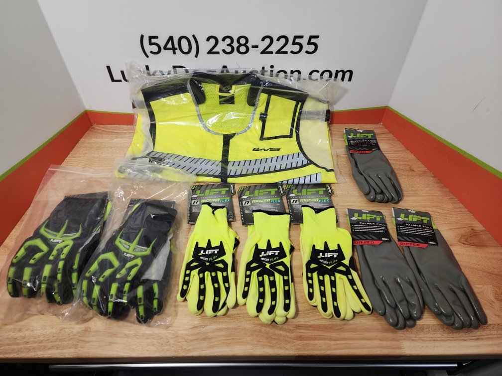EVS Tourist Vest Size S/M - Lift Rigger Flex Gloves Size Medium(3) - Lift Rigger Gloves Size Small - Lift Dipped Gloves Size Small - All New 