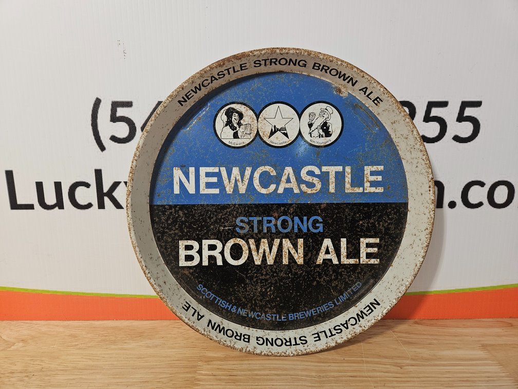 Vintage Metal Newcastle Strong Brown Ale Plate 12" Tall