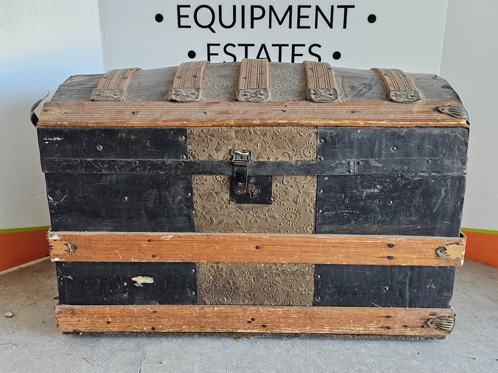 Antique Dome-Top Trunk - Measures 19" Tall x 28" Wide x 16" Deep