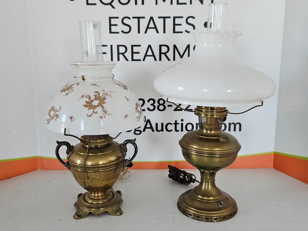 (2) Antique Hurricane Lamps - Tallest is 20.5" - 2 Included 