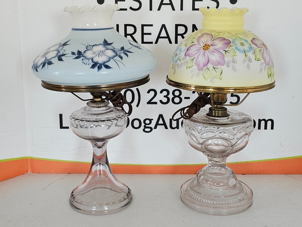 (2) Antique Hurricane Lamps - Tallest is 19" - 2 Included 