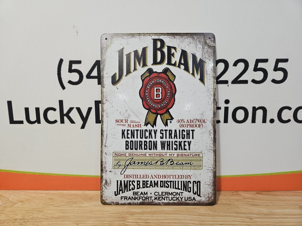 Metal Jim Beam Whiskey Sign - Measures 8"×12"