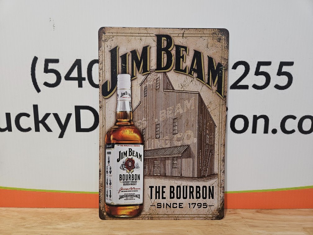 Metal Jim Beam Whiskey Sign - Measures 8"×12"
