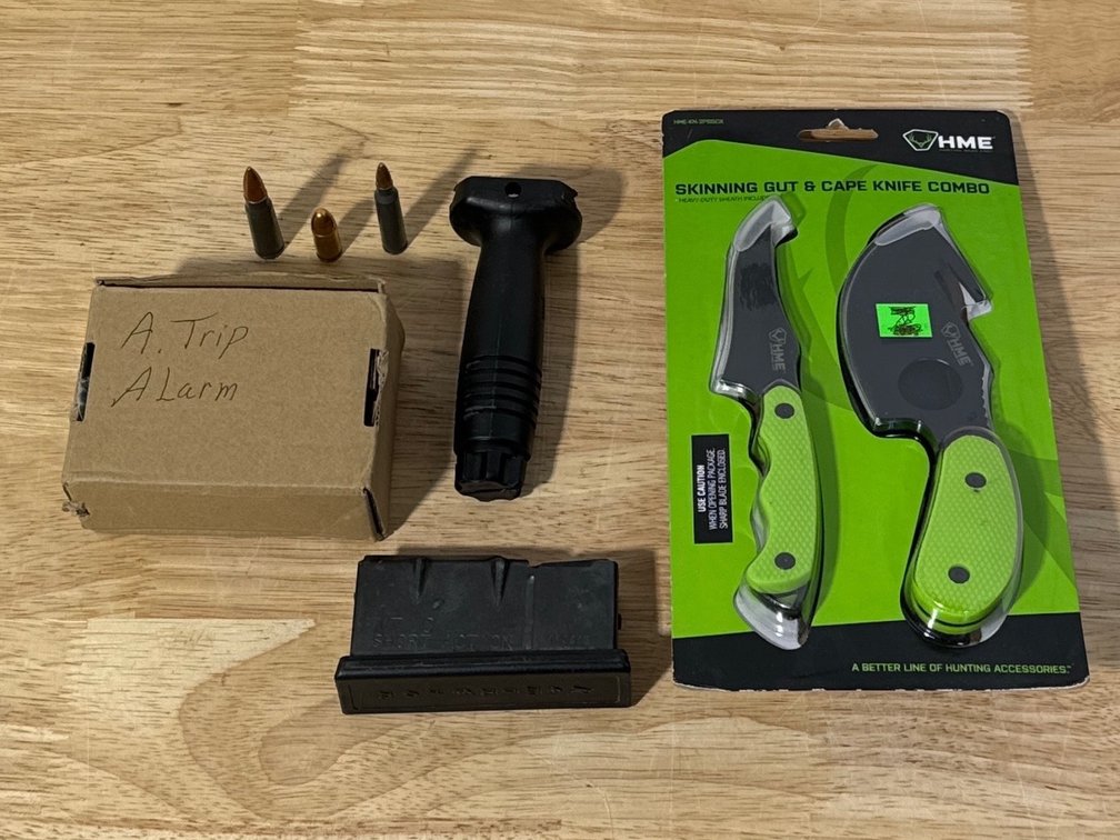 HME 2 Knife Combo Set - Remington M710 Magazine - AR15 Front Handle - (2) .223 rds - (1) 9mm rd - Trip Alarm 