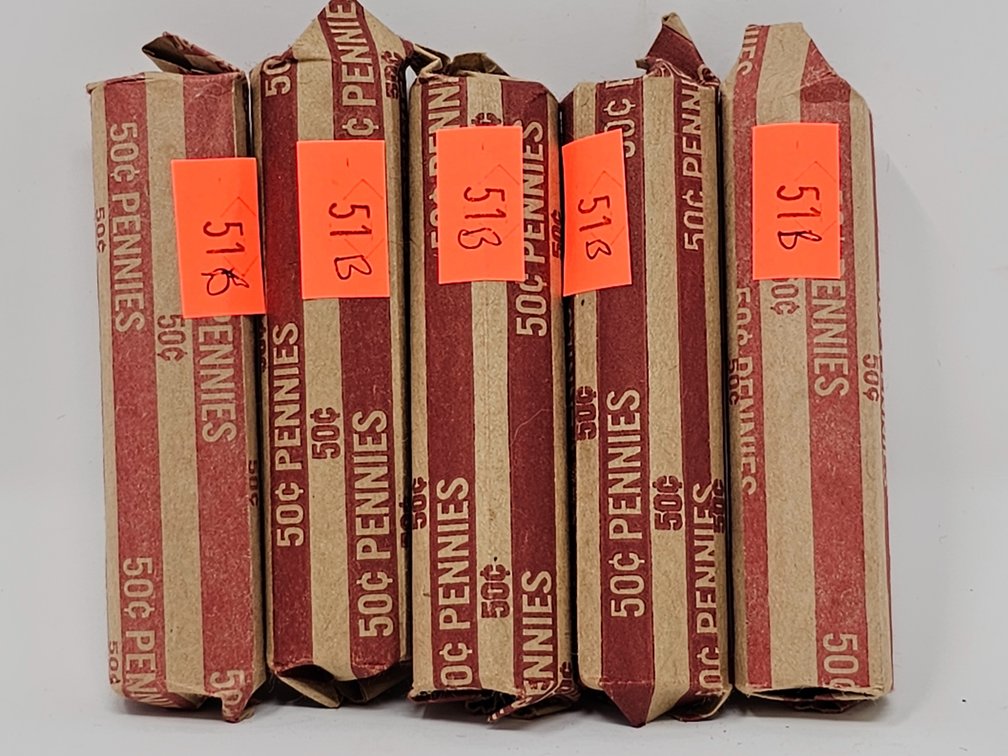 (5) Rolls Wheat Cents (Unsearched By Us) - 5 Rolls Included 