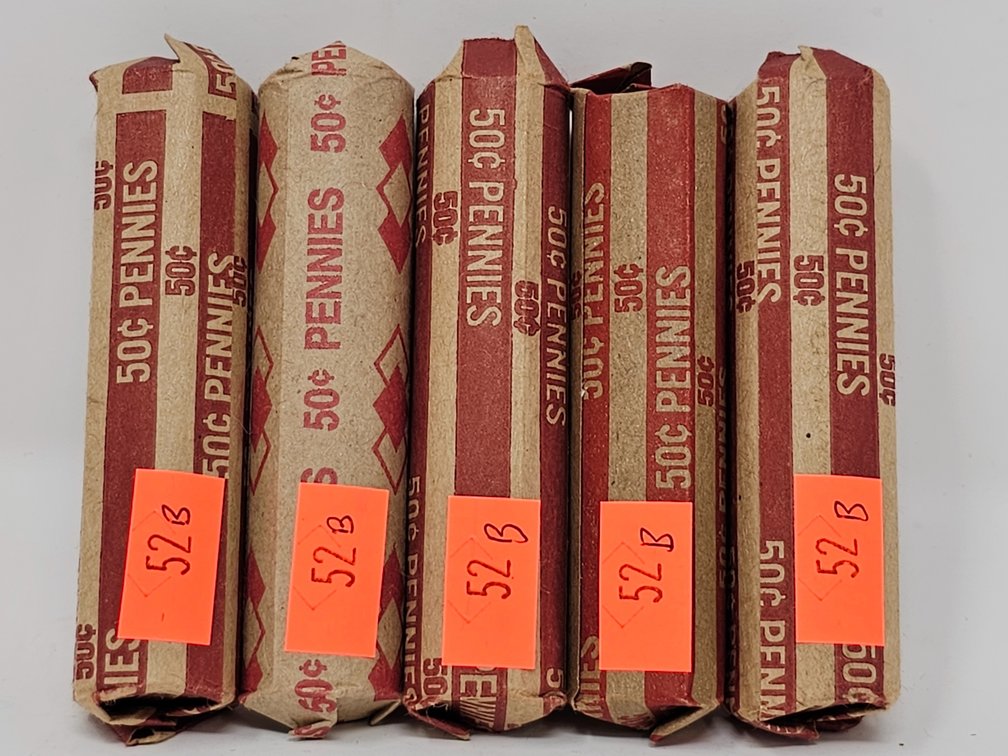 (5) Rolls Wheat Cents (Unsearched By Us) - 5 Rolls Included 